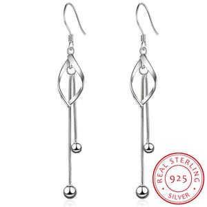 925 Silver Twisted Drop Earrings Beads Tassel Earrings for Women