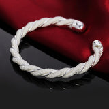 925 Silver Twisted Bangle Cuff Bracelet for Women
