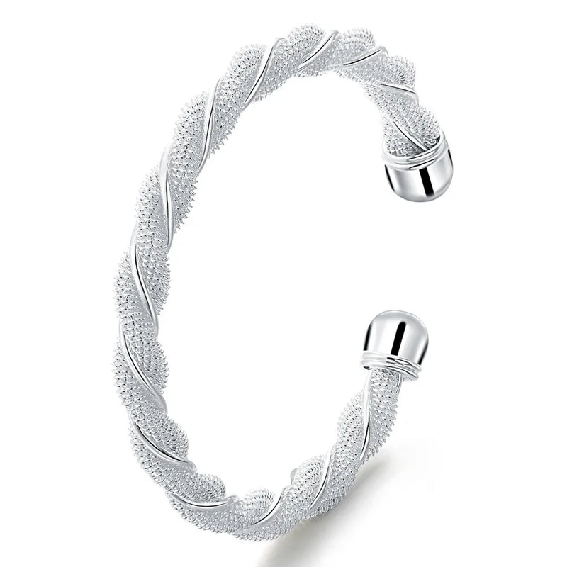925 Silver Twisted Bangle Cuff Bracelet for Women