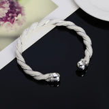 925 Silver Twisted Bangle Cuff Bracelet for Women