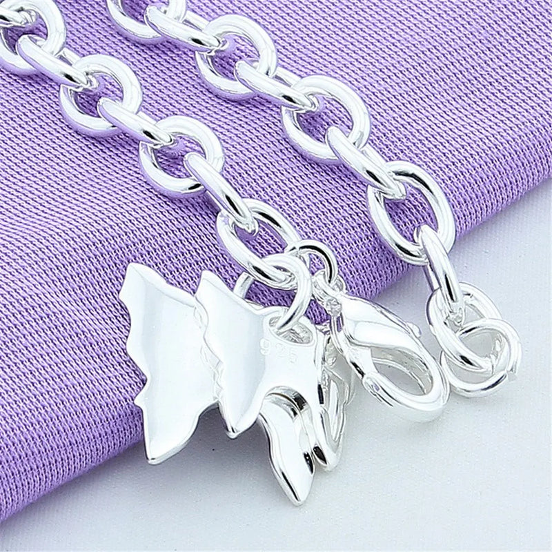 925 Silver Two Butterfly Pendant Bracelet Wedding Engagement Jewelry