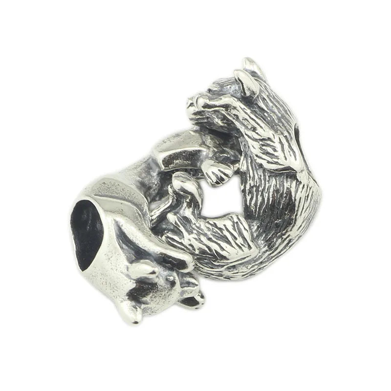 925 Silver Two Cats Charm Bead European Jewelry