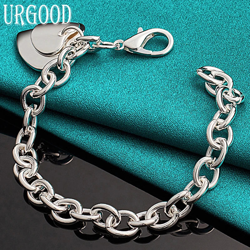Sterling Silver Heart Pendant Bracelet Wedding Jewelry