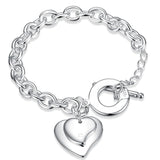 925 Silver Two Heart Pendant Bracelet - Women's Jewelry