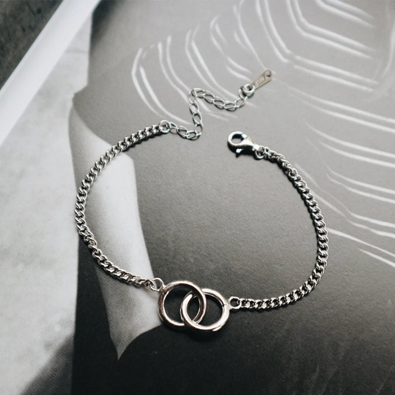 Mom Silver Chain Double Circle Eternity Bracelet Gift