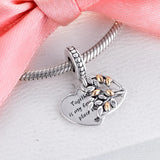 925 Silver Family Tree Heart Charms Pendant for Bracelets