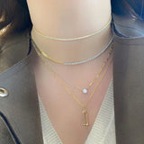 925 Silver Two Tone CZ Bracelet Half Chain Minimal Geometric Sparking