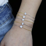 925 Silver Two Tone CZ Bracelet Half Chain Minimal Geometric Sparking