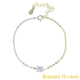 925 Silver Two Tone CZ Bracelet Half Chain Minimal Geometric Sparking