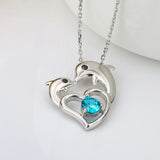 925 Silver Dolphins Pendant Heart Zircon Necklace
