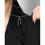 925 Silver U Shape Long Pendant Necklace Elegant Female Jewelry