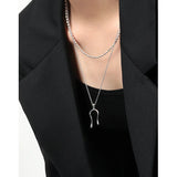 925 Silver U Shape Long Pendant Necklace Elegant Female Jewelry