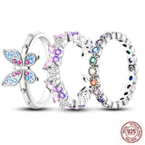 925 Silver Snowfl. Colorful Dragonfly Zircon Ring Women Wedding Gift