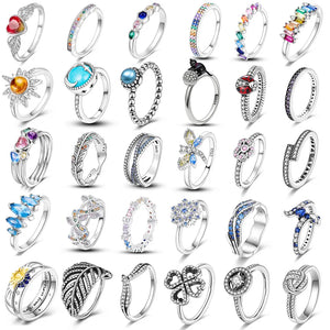 925 Silver Snowfl. Colorful Dragonfly Zircon Ring Women Wedding Gift