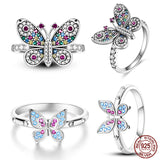 925 Silver Snowfl. Colorful Dragonfly Zircon Ring Women Wedding Gift