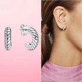 925 Silver U-shaped Hoop Earrings Heart Zircon Birthday Gift for Girls