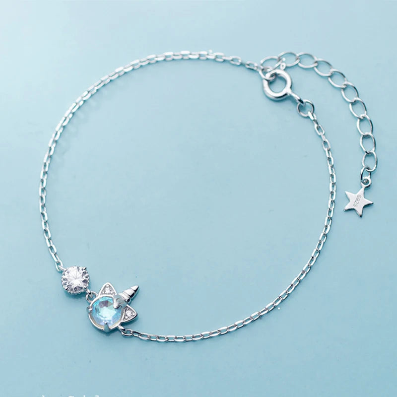 925 Silver Unicorn Charm Bracelet Moonstone Jewelry for Women Girls