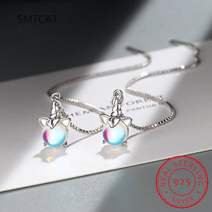 925 Sterling Silver Unicorn Drop Tassel Earrings Wedding Jewelry