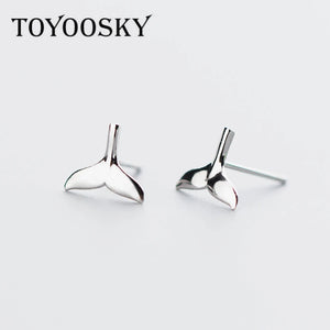 925 Silver Whale Mermaid Tail Stud Earrings Allergy-Free Ear Studs