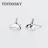 925 Silver Whale Mermaid Tail Stud Earrings Allergy-Free Ear Studs