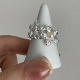 925 Silver Pearl Flower Rings for Women Bohemian Finger Ring