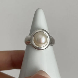 925 Silver Pearl Flower Ring Women Adjustable Wedding Party Jewelry