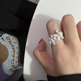 925 Silver Pearl Flower Ring Women Adjustable Wedding Party Jewelry