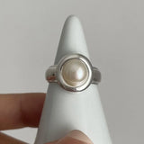 925 Silver Pearl Flower Ring Women Adjustable Wedding Party Jewelry