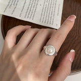 925 Silver Pearl Flower Ring Women Adjustable Wedding Party Jewelry