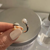 925 Silver Pearl Rings for Women Fine Jewelry Adjustable Open Ring