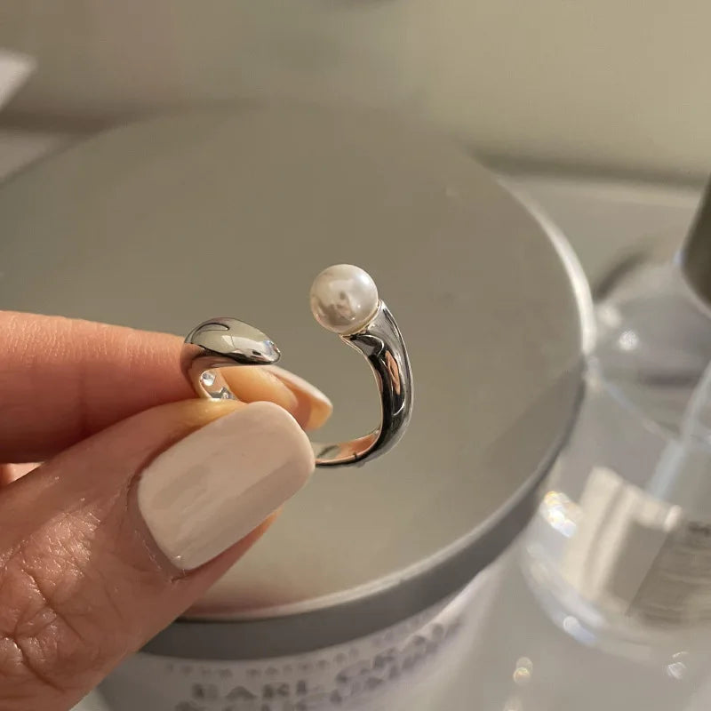 925 Silver Pearl Rings for Women Fine Jewelry Adjustable Open Ring