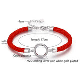925 Silver Circle CZ Charms Bracelet Women Red Rope Friendship Bracelets