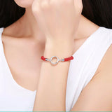 925 Silver Circle CZ Charms Bracelet Women Red Rope Friendship Bracelets