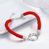 925 Silver Circle CZ Charms Bracelet Women Red Rope Friendship Bracelets