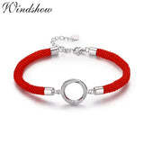 925 Silver Circle CZ Charms Bracelet Women Red Rope Friendship Bracelets