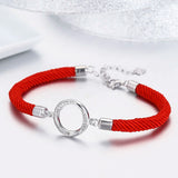 925 Silver Circle CZ Charms Bracelet Women Red Rope Friendship Bracelets