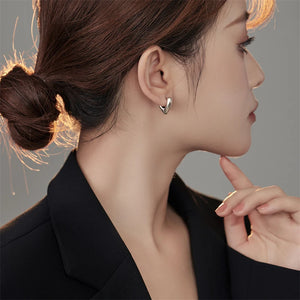 925 Silver V-Shaped Heart Hoop Earrings Smooth Texture