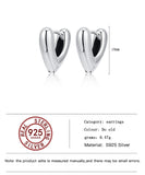 925 Silver V-Shaped Heart Hoop Earrings Smooth Texture