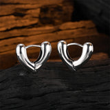 925 Silver V-Shaped Heart Hoop Earrings Smooth Texture