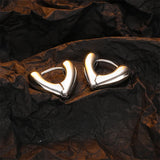 925 Silver V-Shaped Heart Hoop Earrings Smooth Texture