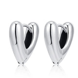 925 Silver V-Shaped Heart Hoop Earrings Smooth Texture