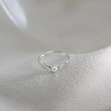 925 Silver V-shaped Pearl Zircon Ring for Women Girl Party