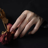 925 Silver V-shaped Pearl Zircon Ring for Women Girl Party