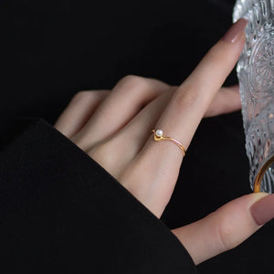 925 Silver V-shaped Pearl Zircon Ring for Women Girl Party