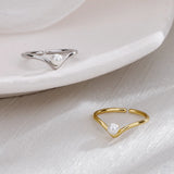 925 Silver V-shaped Pearl Zircon Ring for Women Girl Party