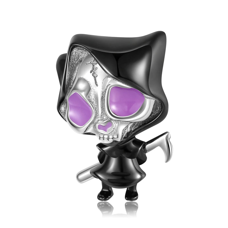 925 Silver Purple Skeleton Bow Girl Zircon Bead Charms for Women