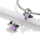 925 Silver Purple Skeleton Bow Girl Zircon Bead Charms for Women