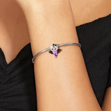 925 Silver Purple Skeleton Bow Girl Zircon Bead Charms for Women