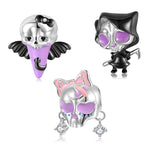 925 Silver Purple Skeleton Bow Girl Zircon Bead Charms for Women