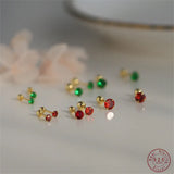 925 Silver Petite Red Green Zircon Stud Earrings